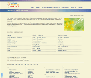 Symptoms and Remedies page of Sophia Micha-el Remedies